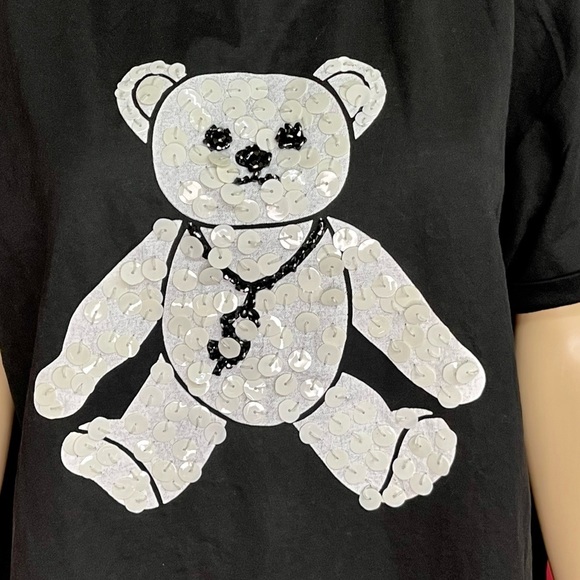 Vintage 90's Open Back Sequin Mo Money Dollar Sign Teddy Bear Box Top XL - Picture 4 of 6